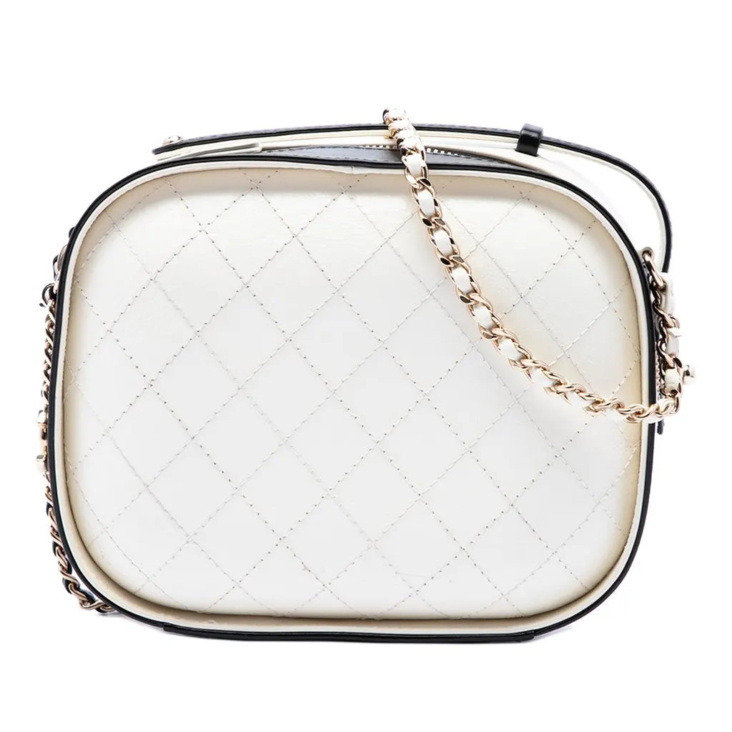 Chanel Small CC Quilted Crumpled Calfskin Vanity Case White Leather Good - Front View