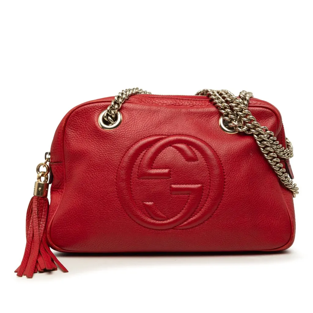 Gucci Calfskin Soho Chain Zip Shoulder Bag Red Leather Very good - Front View