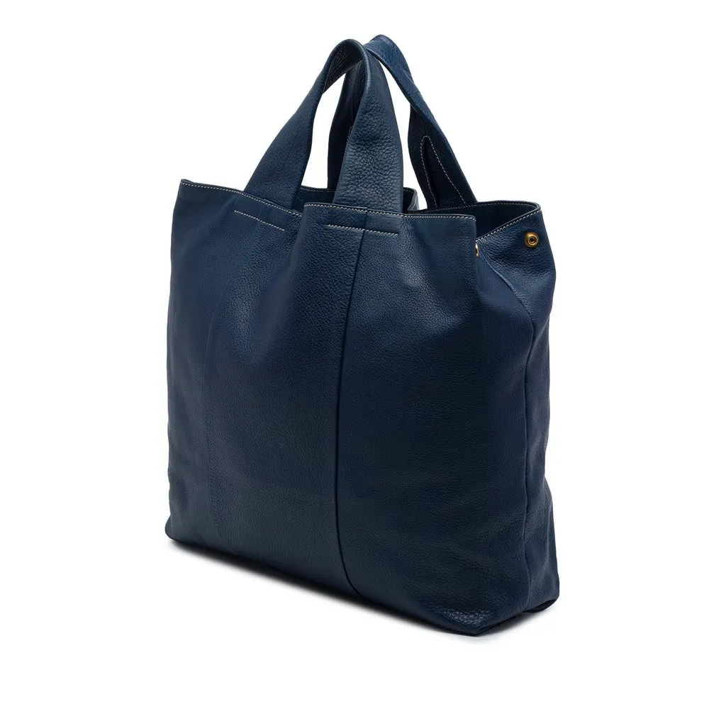 Prada Vitello Daino Shopper Tote Blue Leather Very good - Back View