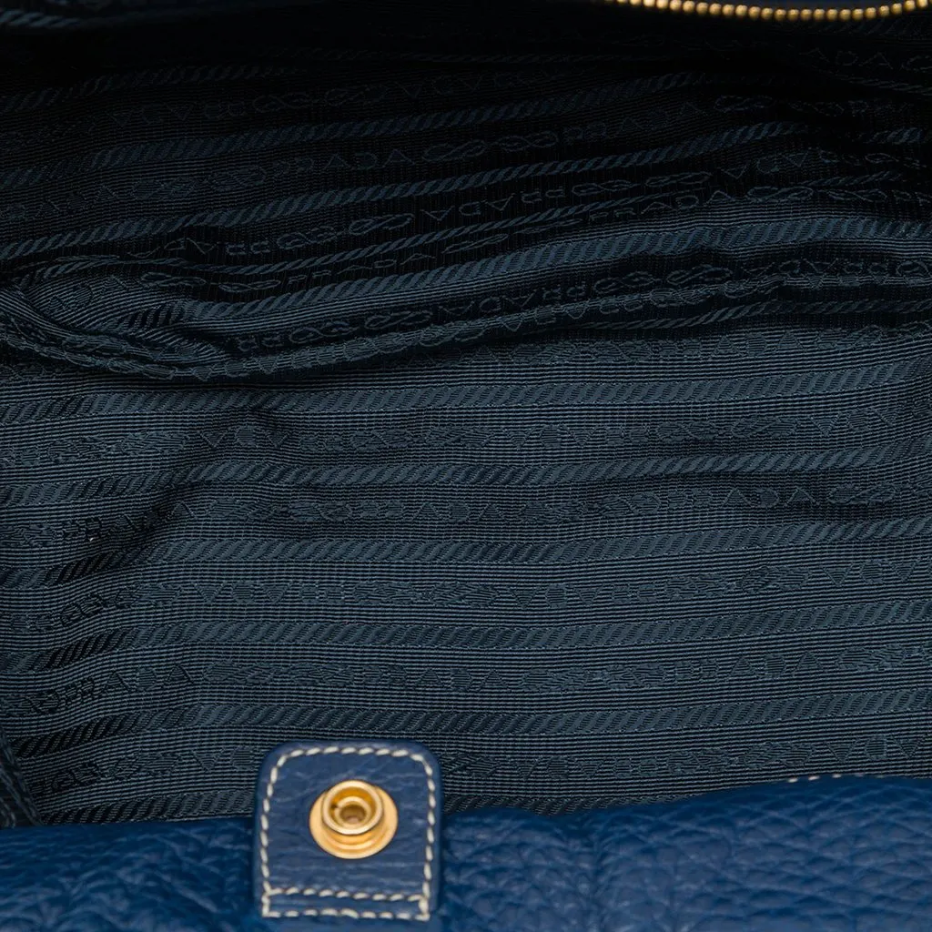 Prada Vitello Daino Shopper Tote Blue Leather Very good - Model View