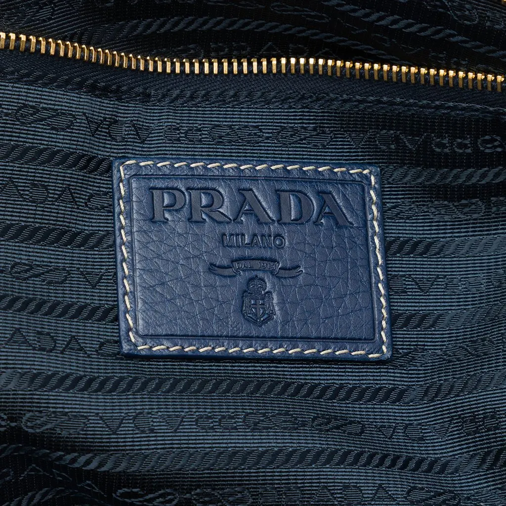 Prada Vitello Daino Shopper Tote Blue Leather Very good - Box View
