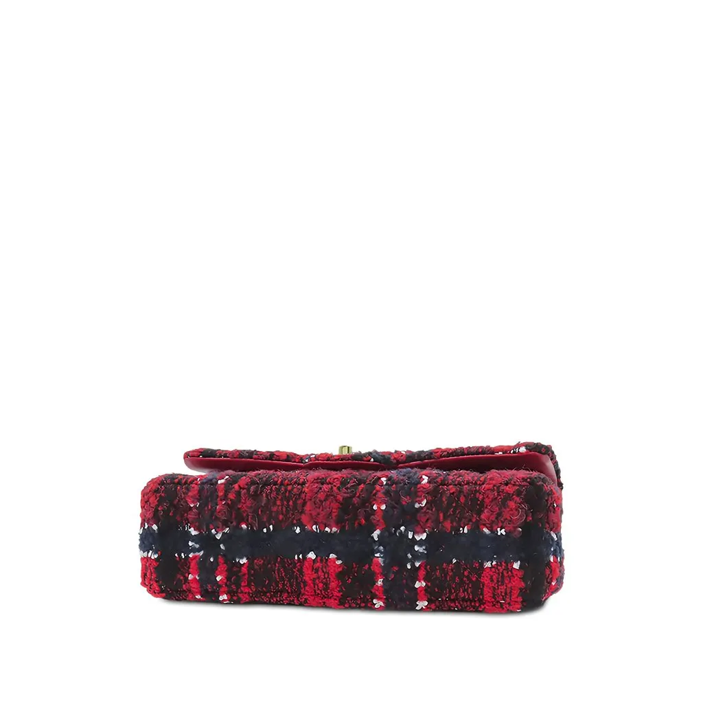 Chanel Medium Classic Tweed Double Flap Red Tweed Good - Inside View