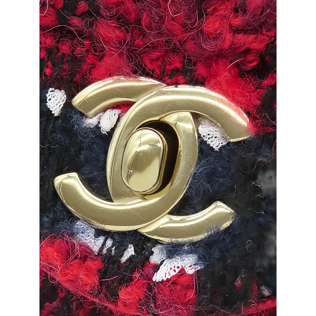 Chanel Medium Classic Tweed Double Flap Red Tweed Good - Box View