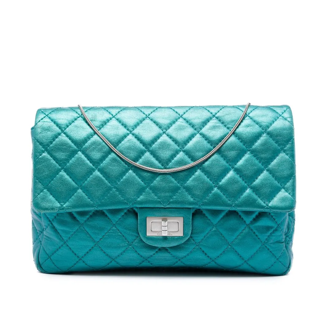 Chanel Quilted Metallic Calfskin Reissue 2.55 Flap 226 Blue Leather Very good - Front View