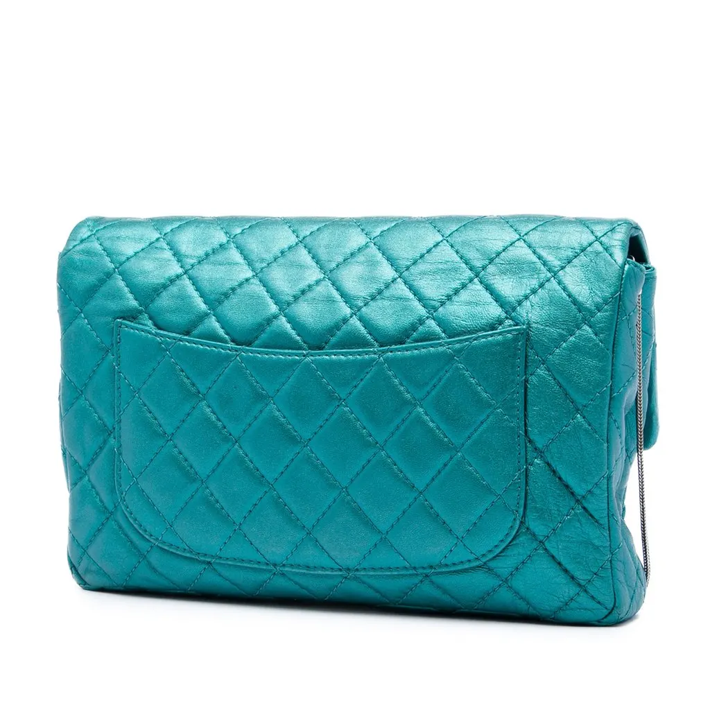 Chanel Quilted Metallic Calfskin Reissue 2.55 Flap 226 Blue Leather Very good - Back View