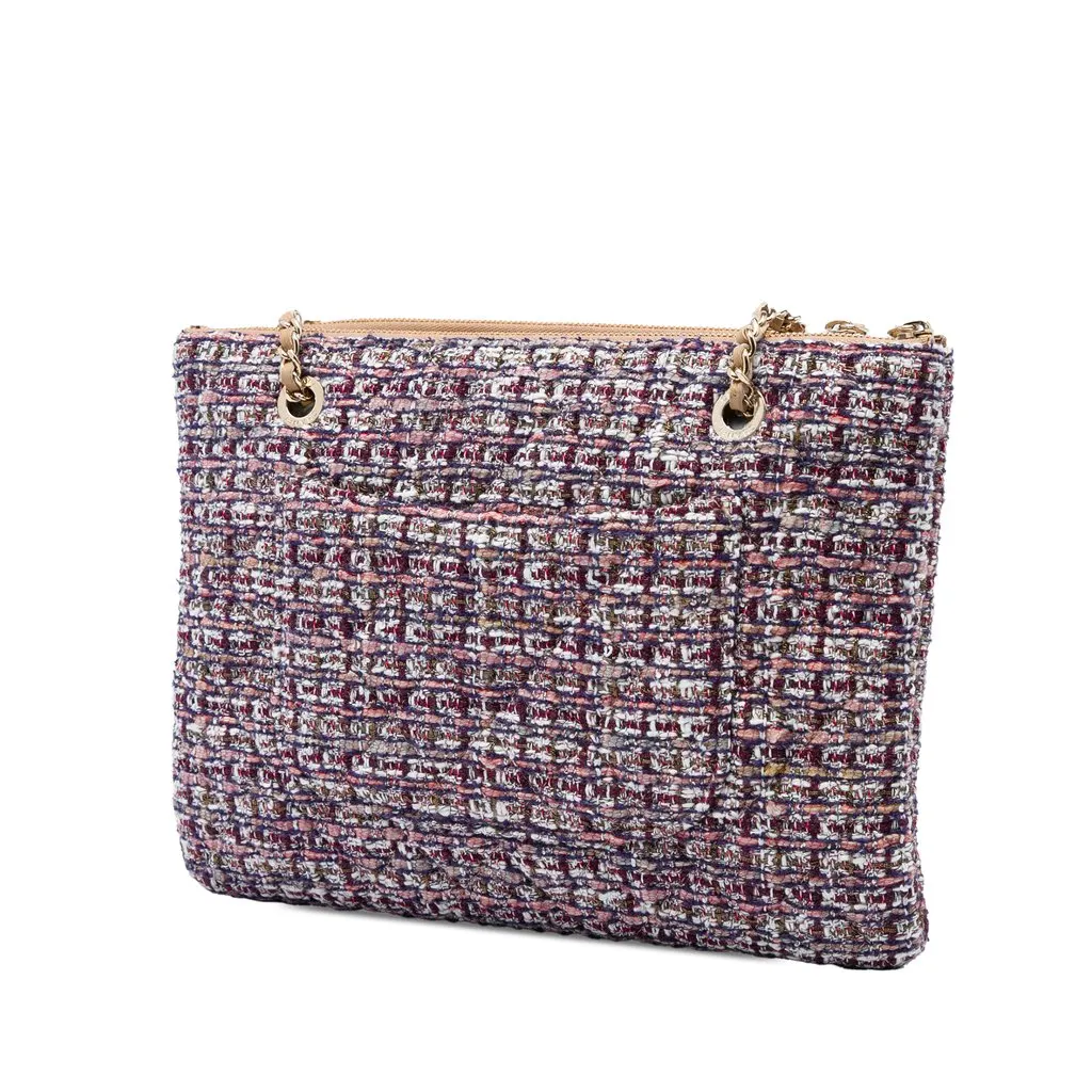 Chanel Quilted Lambskin and Tweed Double Case with Chain Brown Leather Very good - Back View