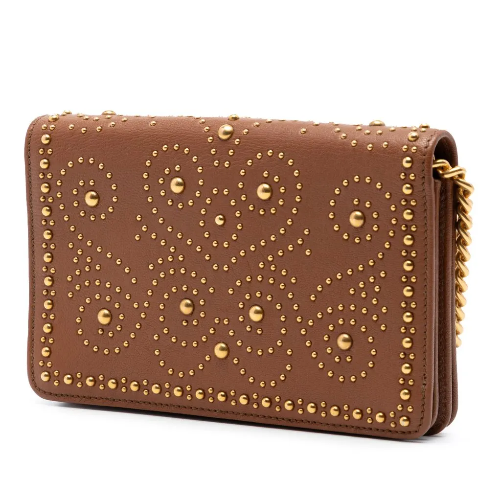 Miu Miu Studded Goatskin Madras Lux Wallet On Chain Brown Leather Very good - Back View