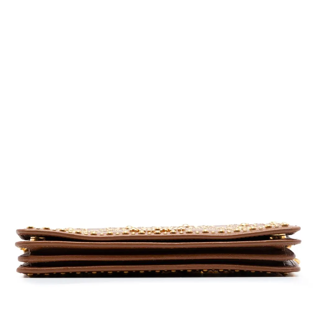 Miu Miu Studded Goatskin Madras Lux Wallet On Chain Brown Leather Very good - Inside View