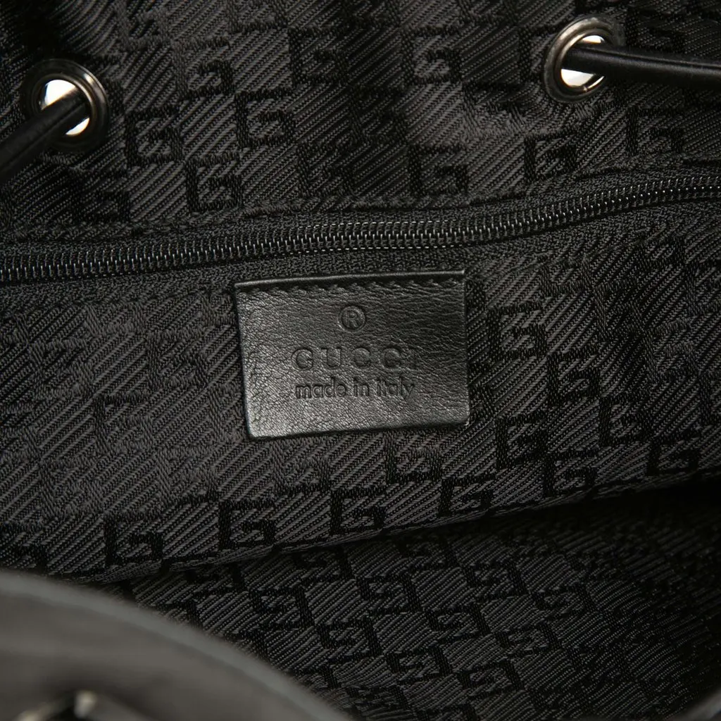 Gucci Calfskin Drawstring Shoulder Bag Black Leather Very good - Box View