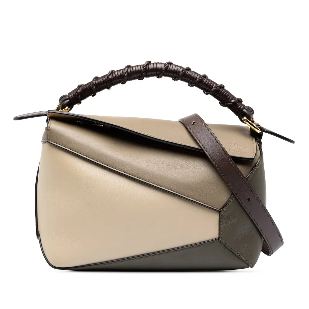 Loewe Small Tricolor Calfskin Braided Puzzle Edge Satchel Brown Leather Very good - Front View