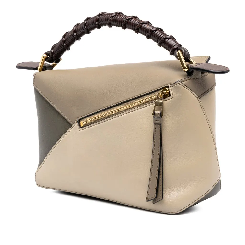 Loewe Small Tricolor Calfskin Braided Puzzle Edge Satchel Brown Leather Very good - Back View