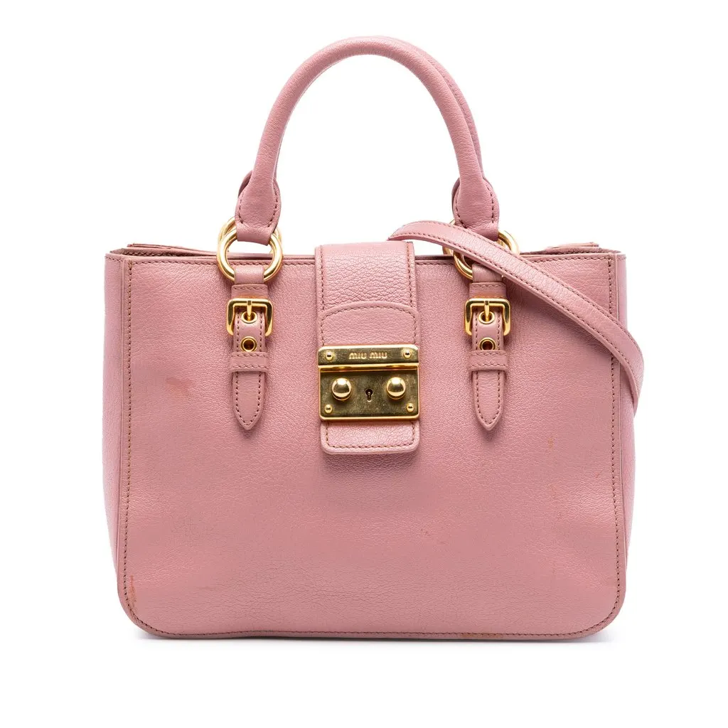 Miu Miu Goatskin Madras Satchel Pink Leather Very good - Front View