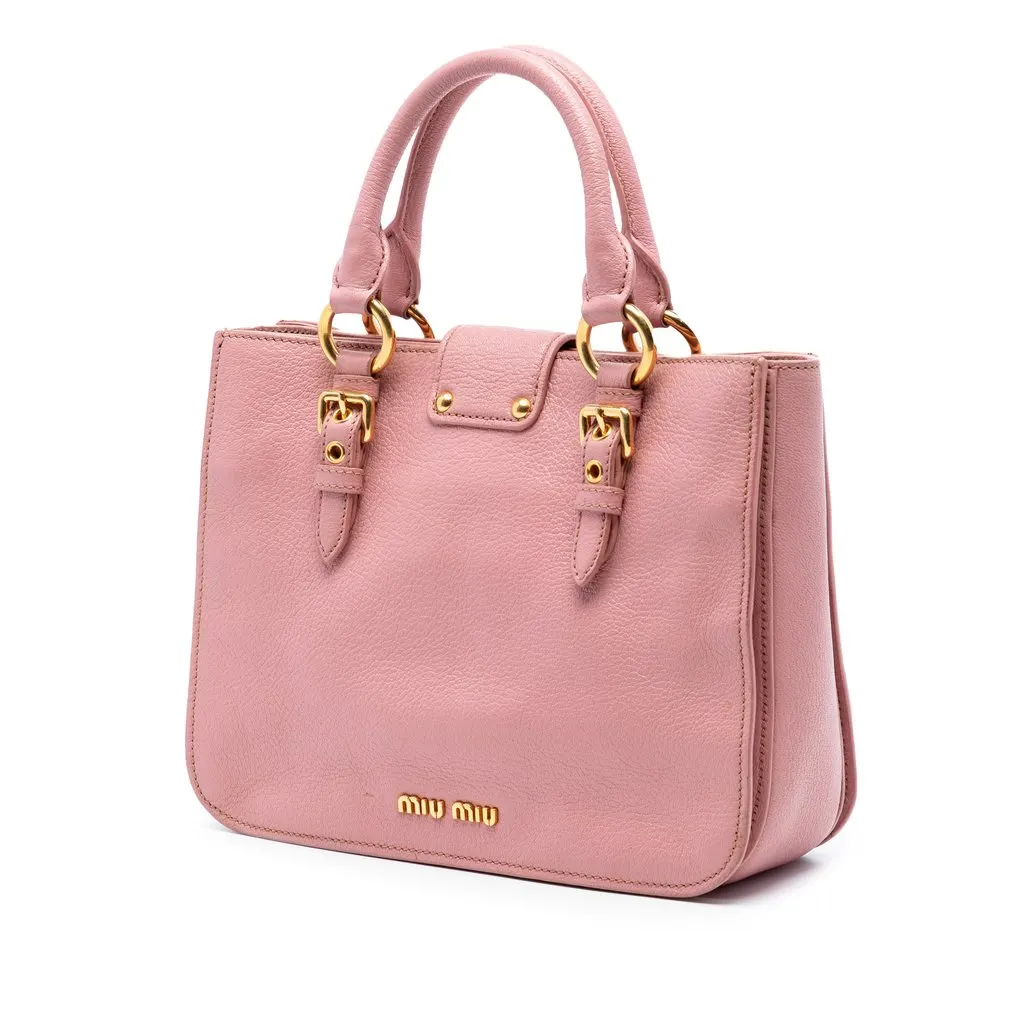 Miu Miu Goatskin Madras Satchel Pink Leather Very good - Back View