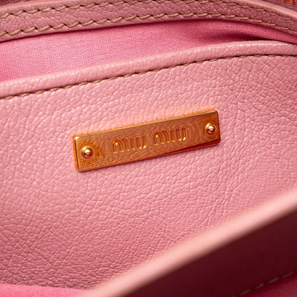 Miu Miu Goatskin Madras Satchel Pink Leather Very good - Box View