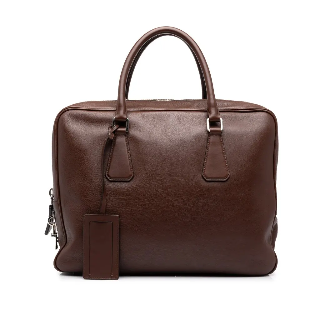 Prada Leather Business Bag Brown Leather Very good - Front View