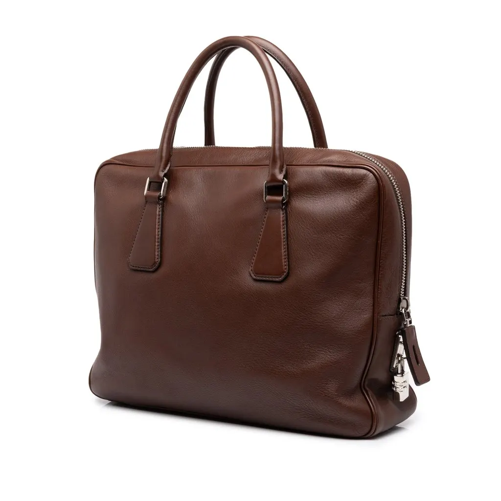 Prada Leather Business Bag Brown Leather Very good - Back View