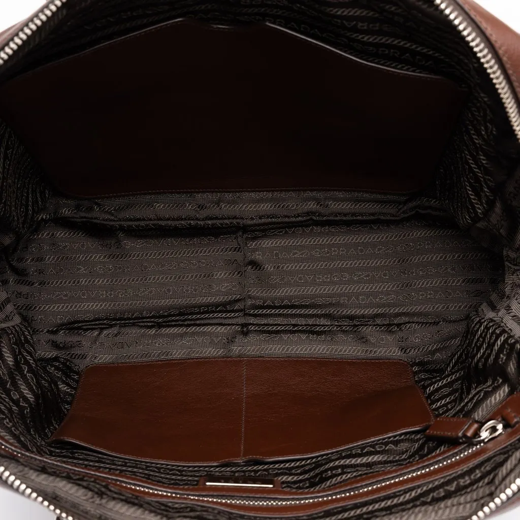 Prada Leather Business Bag Brown Leather Very good - Model View