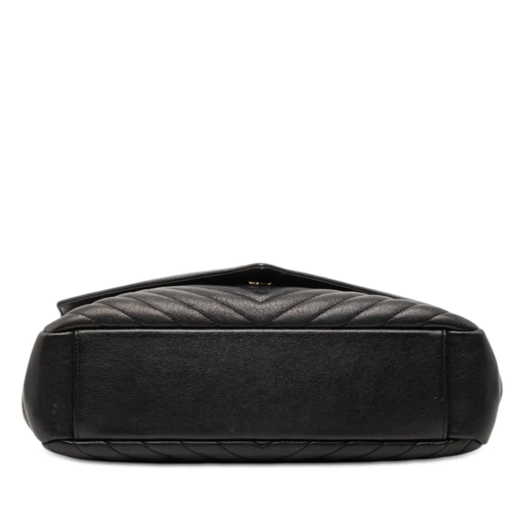 Saint Laurent Large Chevron Sheepskin Monogram College Satchel Black Leather Good - Inside View