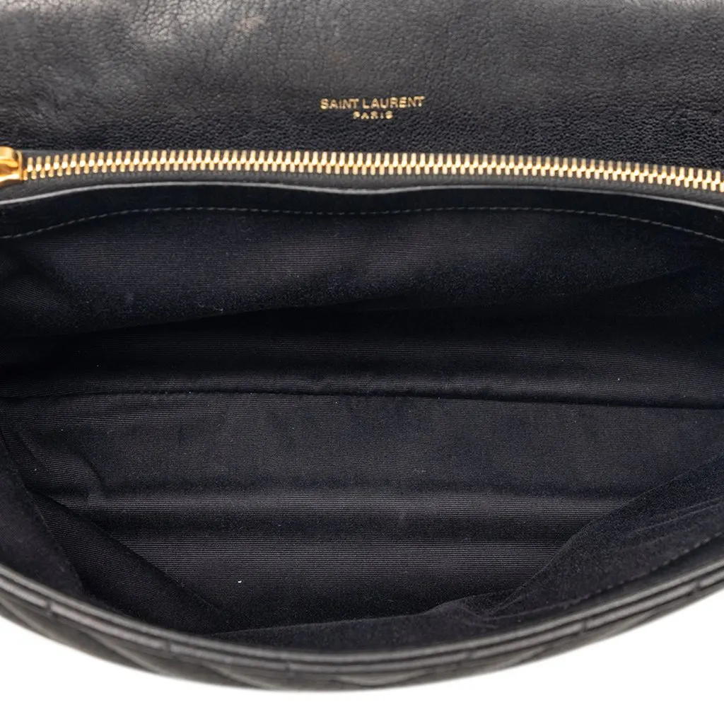 Saint Laurent Large Chevron Sheepskin Monogram College Satchel Black Leather Good - Model View