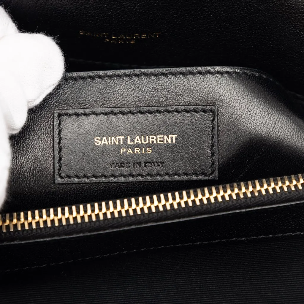 Saint Laurent Large Chevron Sheepskin Monogram College Satchel Black Leather Good - Box View