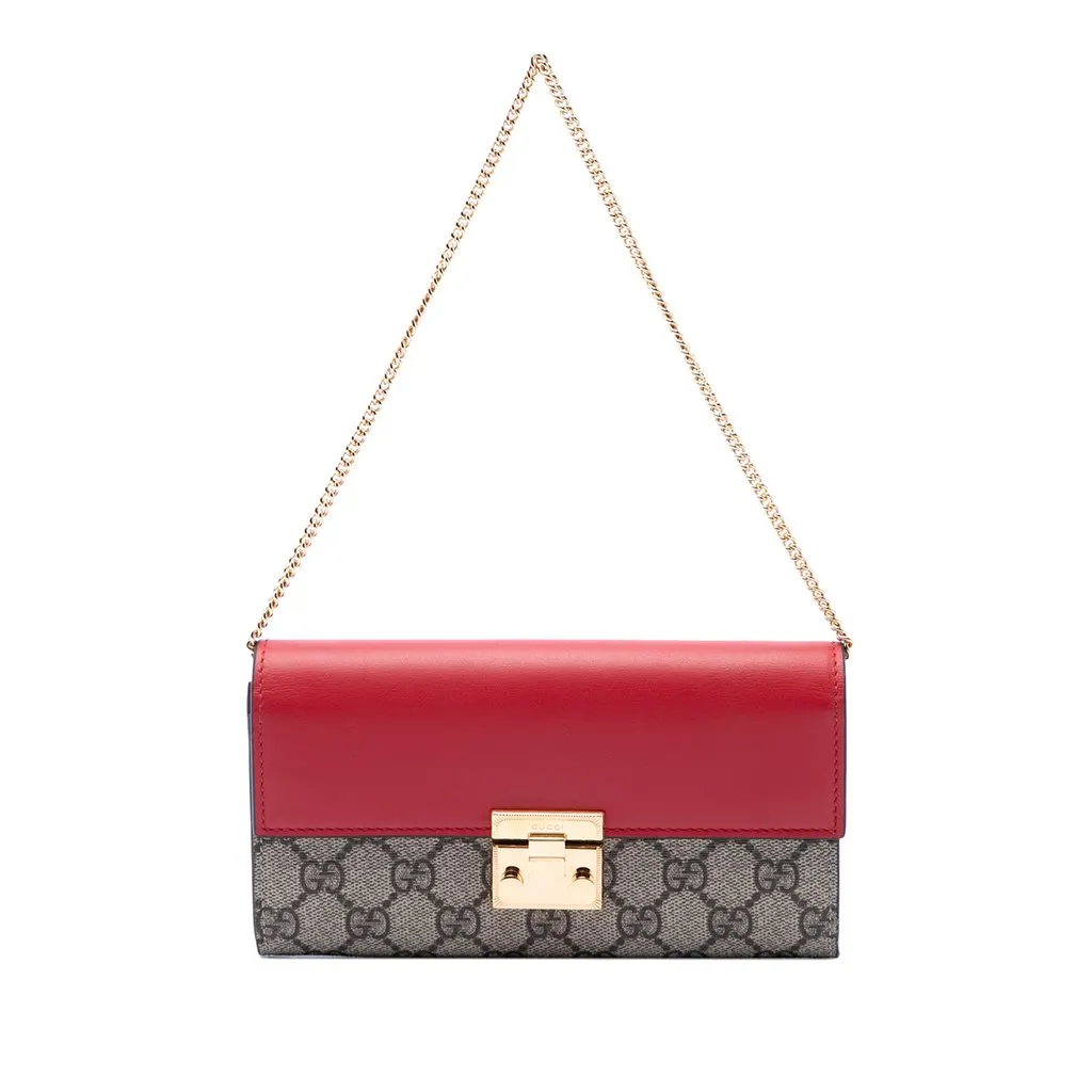 Gucci GG Supreme Padlock Wallet On Chain Beige Canvas Very good - Front View