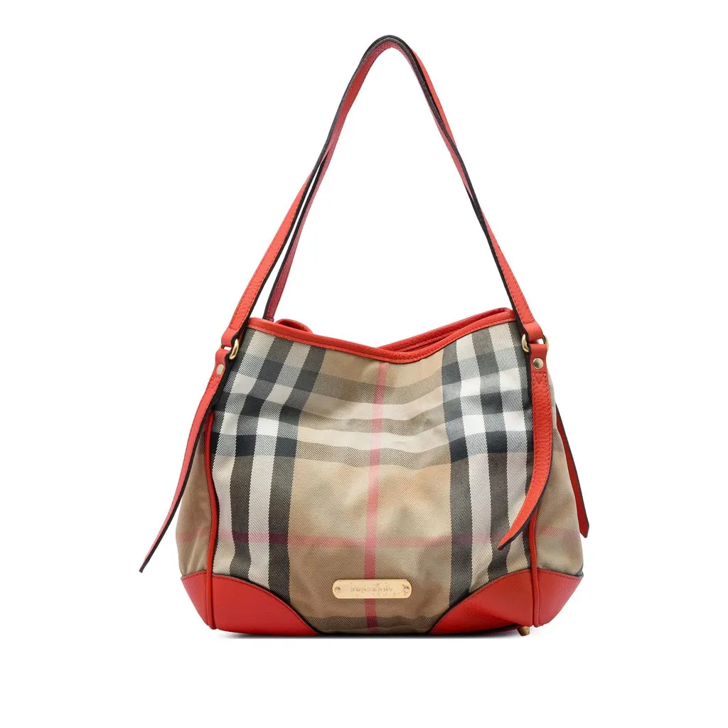 Burberry Small House Check Canvas Bridle Canterbury Tote Brown Very good - Front View