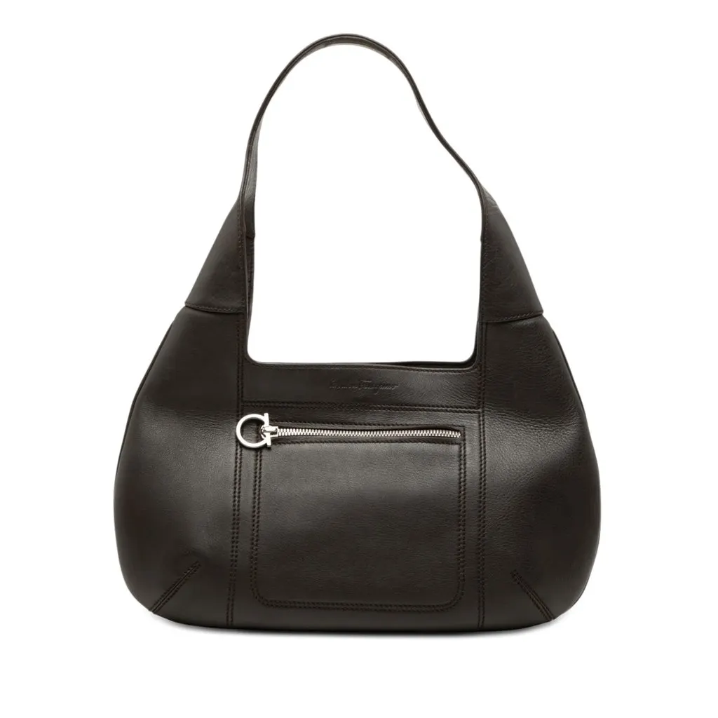 Salvatore Ferragamo Calfskin Gancini Hobo Brown Leather Very good - Front View