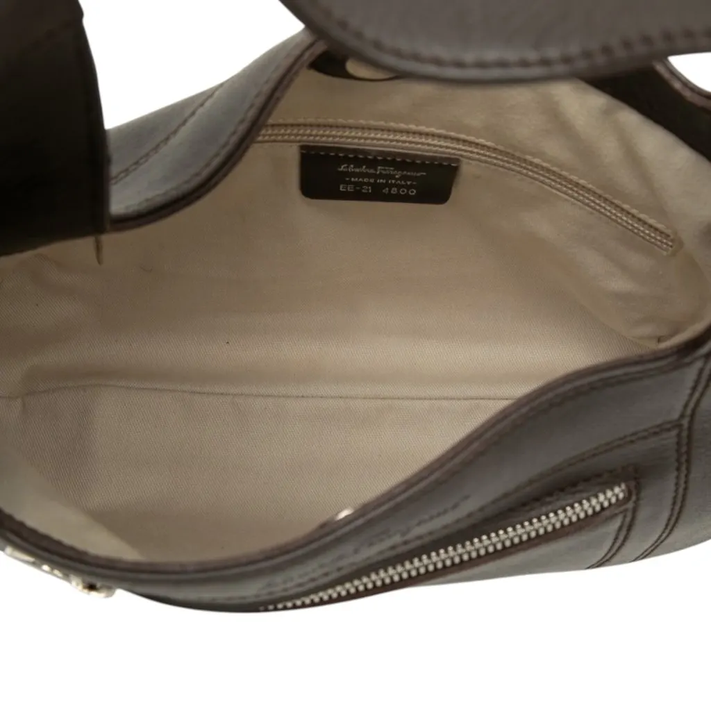 Salvatore Ferragamo Calfskin Gancini Hobo Brown Leather Very good - Model View
