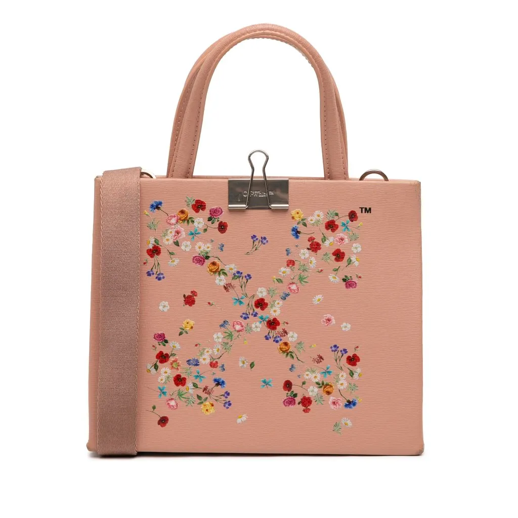 Off-White Mini Calfskin Box Flower Arrow Satchel Brown Leather Good - Front View