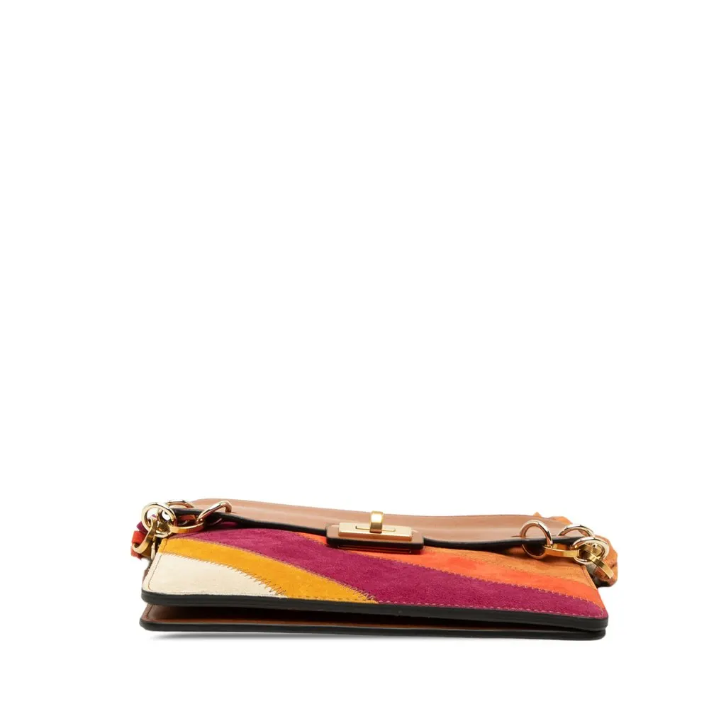 Chloé Small Calfskin and Suede Patchwork Fringe Jane Crossbody Brown Leather Very good - Inside View