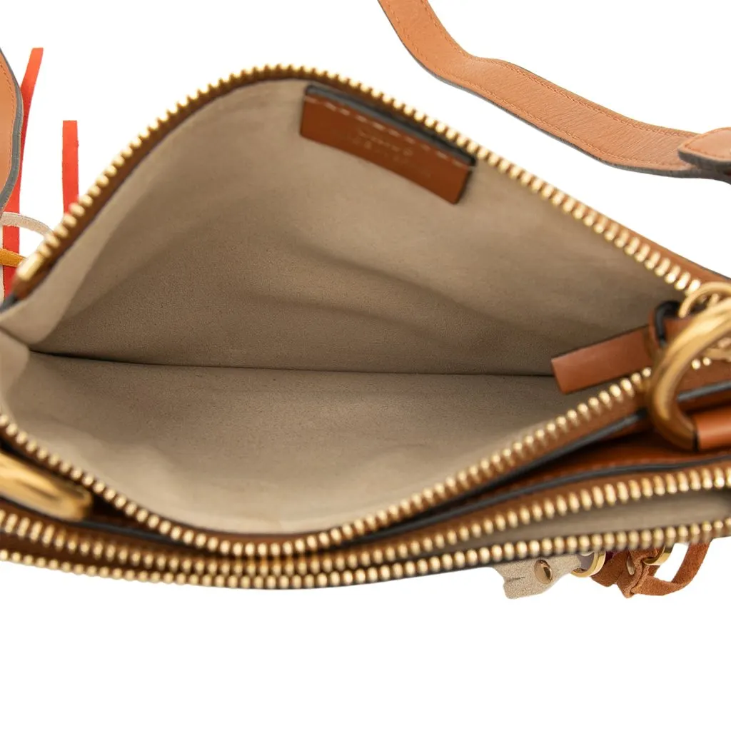 Chloé Small Calfskin and Suede Patchwork Fringe Jane Crossbody Brown Leather Very good - Model View