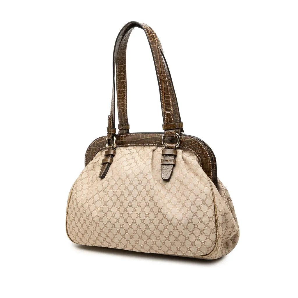 Celine Macadam Canvas Tassel Frame Satchel Beige Canvas Good - Back View