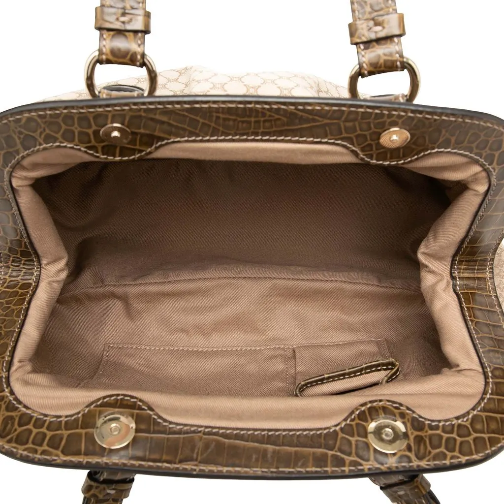 Celine Macadam Canvas Tassel Frame Satchel Beige Canvas Good - Model View