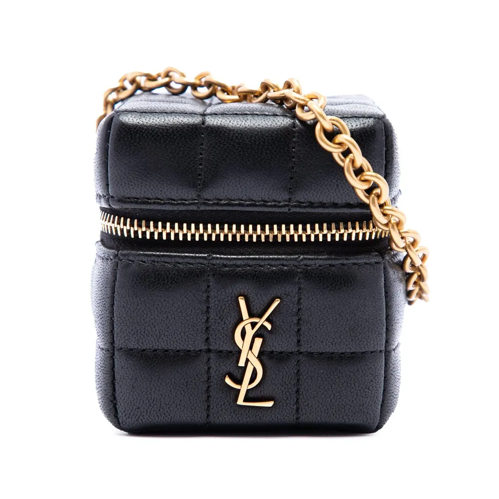 Saint Laurent Mini Lambskin Cassandre Cube On Chain Black Leather Very good - Front View