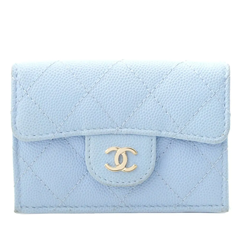 Chanel CC Quilted Caviar Flap Wallet Blue Leather Very good - Front View