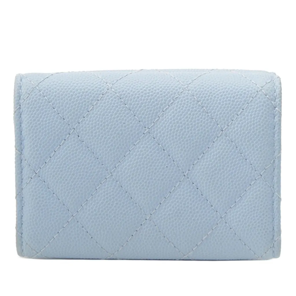 Chanel CC Quilted Caviar Flap Wallet Blue Leather Very good - Back View