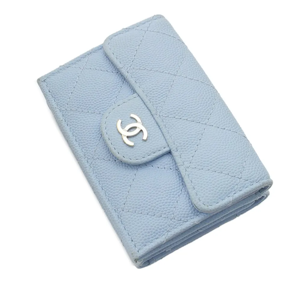 Chanel CC Quilted Caviar Flap Wallet Blue Leather Very good - Inside View