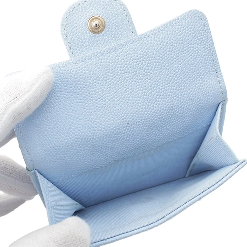 Chanel CC Quilted Caviar Flap Wallet Blue Leather Very good - Box View