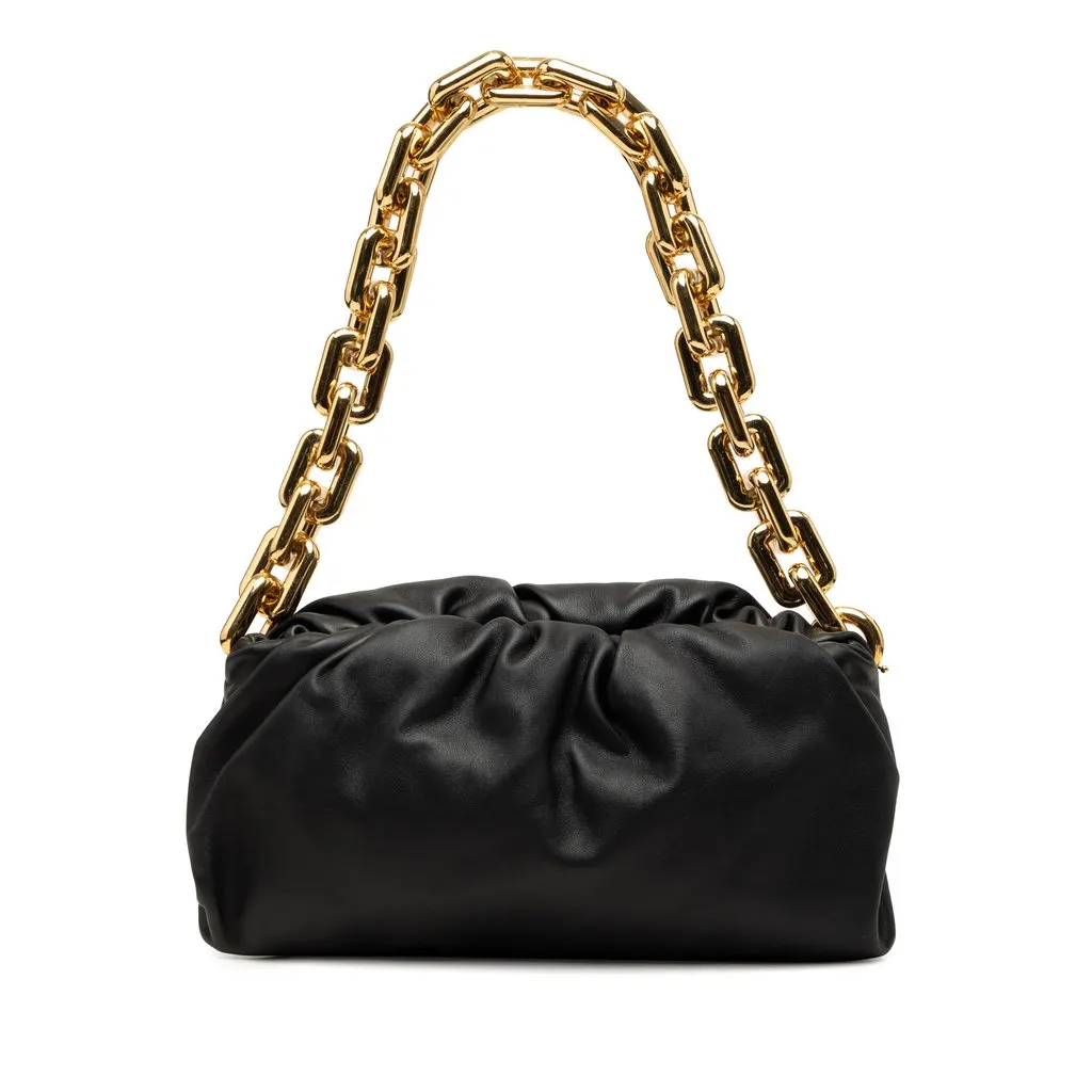 Bottega Veneta Lambskin Chain Pouch Black Leather Very good - Front View