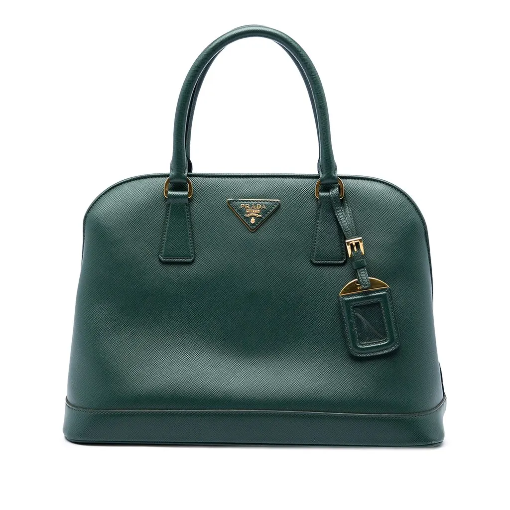 Prada Medium Saffiano Lux Open Promenade Satchel Green Leather Good - Front View