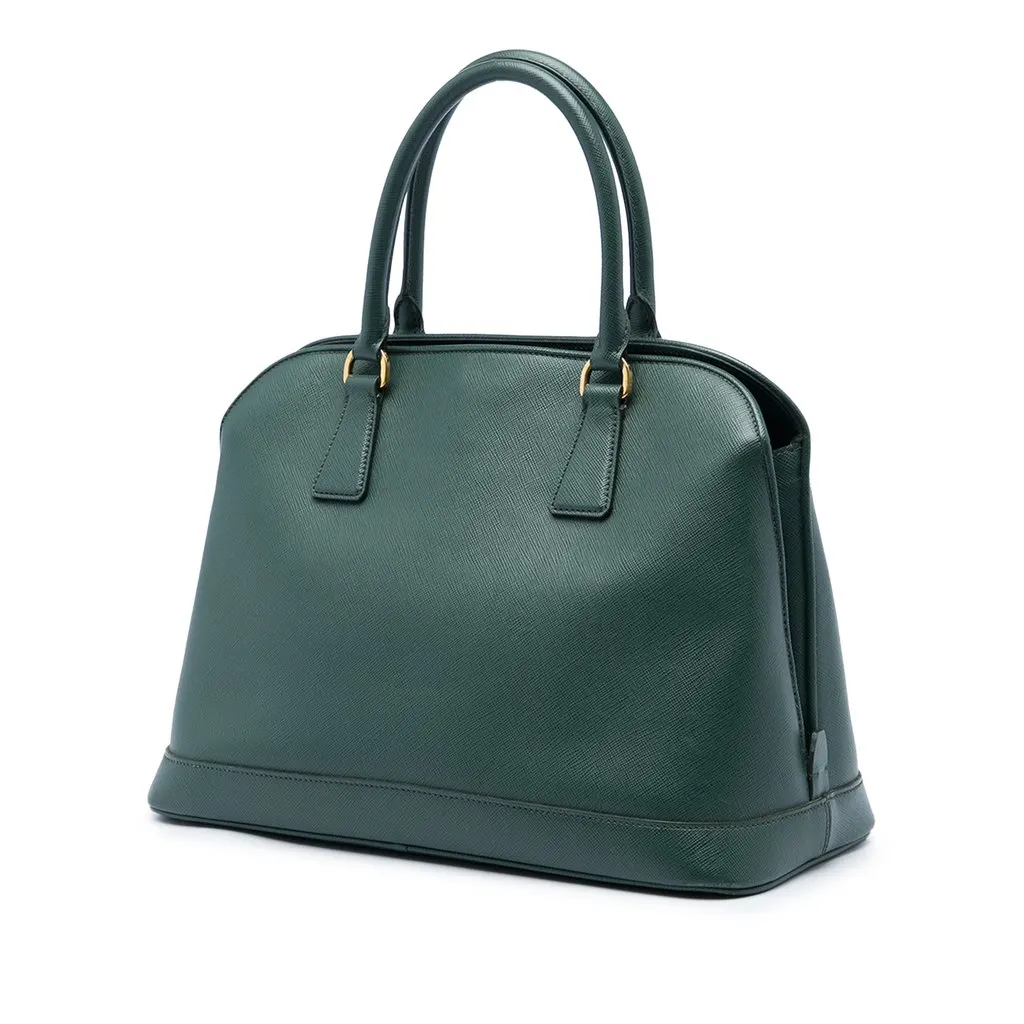 Prada Medium Saffiano Lux Open Promenade Satchel Green Leather Good - Back View