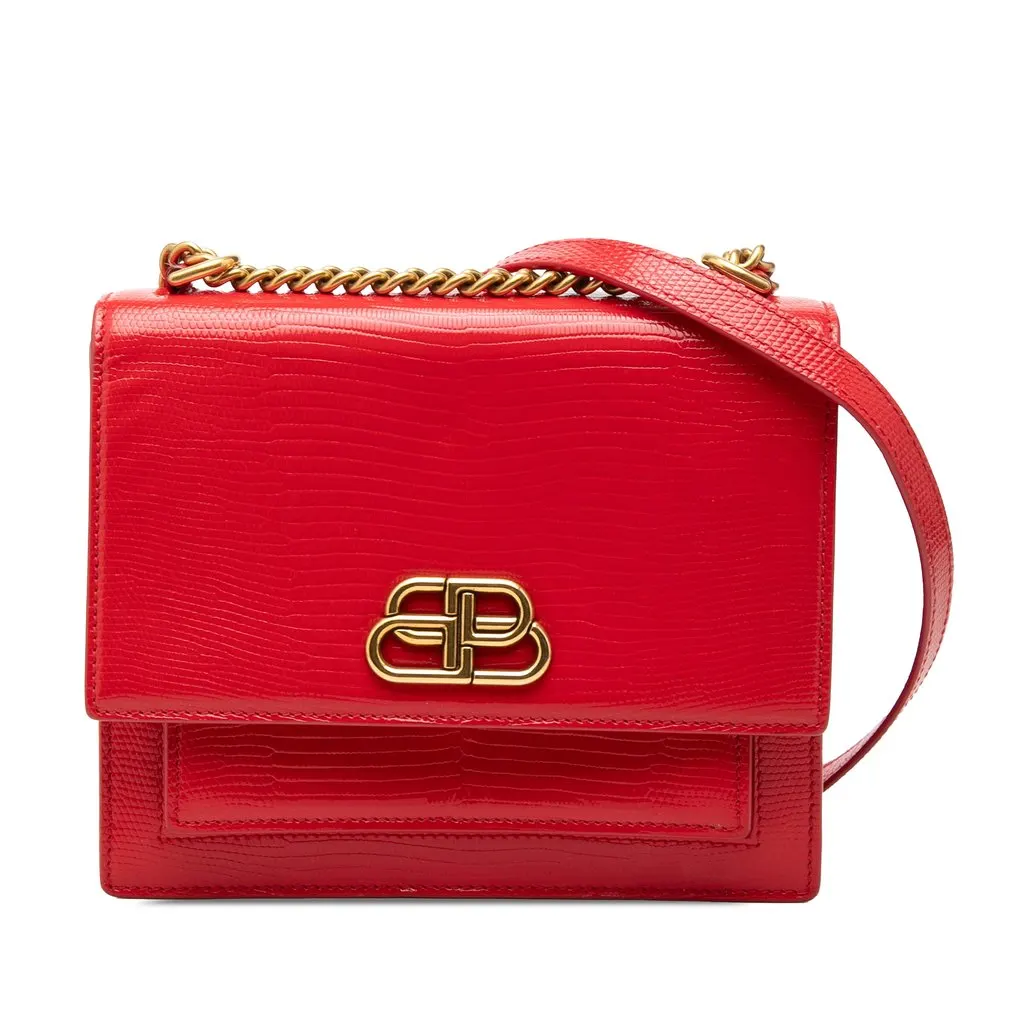 Balenciaga Embossed Patent Sharp S Chain Shoulder Bag Red Leather Very good - Front View
