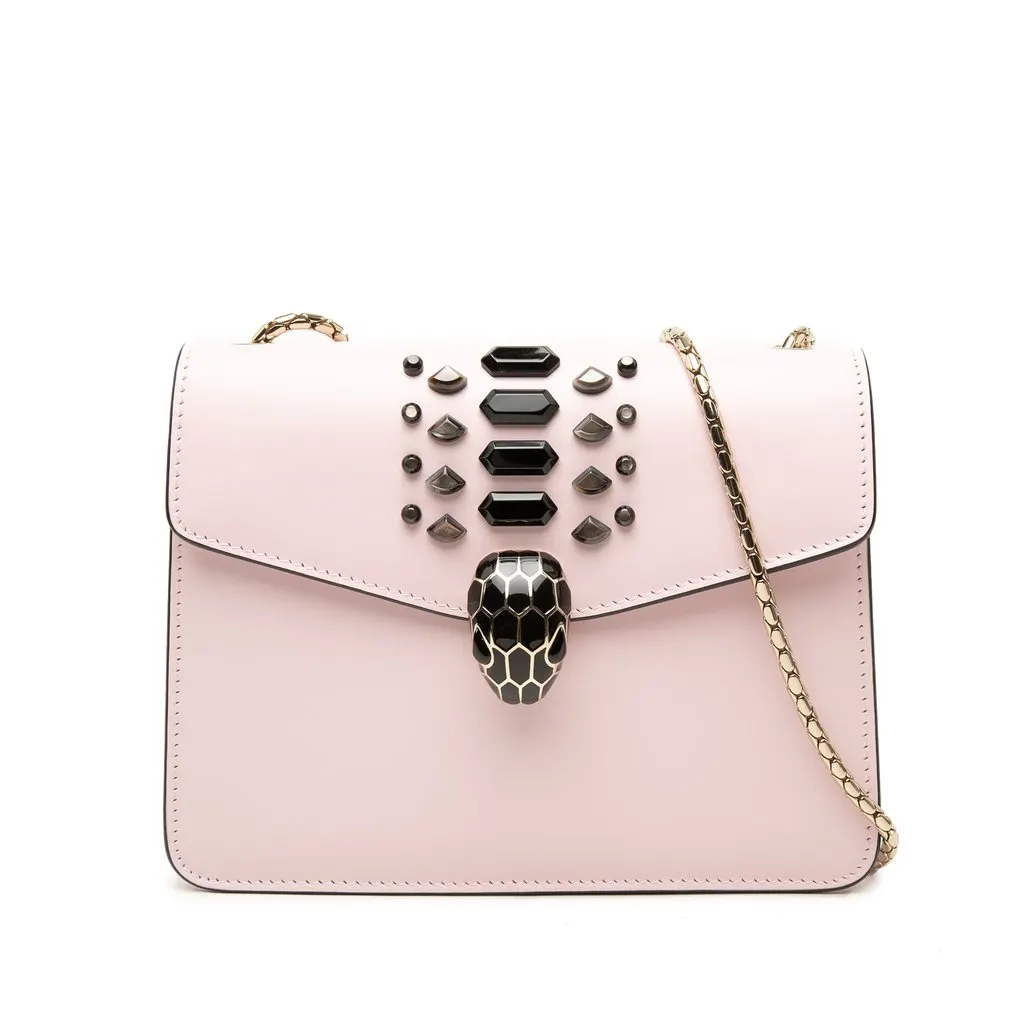 Bulgari Embellished Calfskin Serpenti Forever Crossbody Pink Leather Very good - Front View