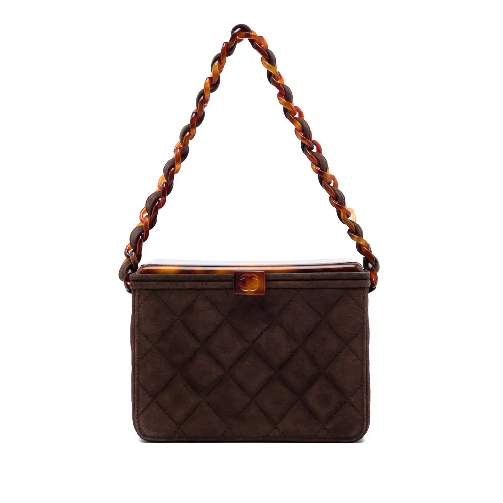 Chanel CC Quilted Suede Box Vanity Bag Brown Leather Very good - Front View