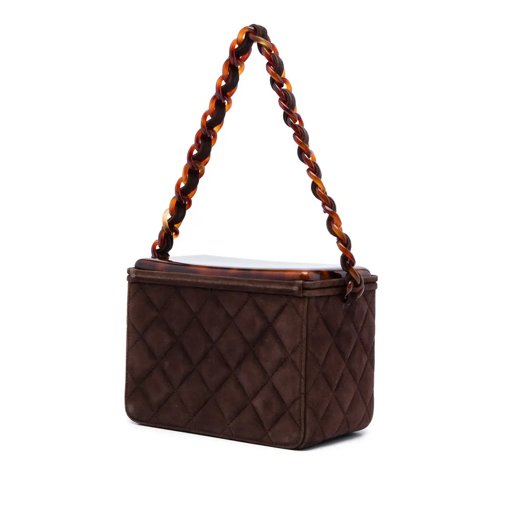 Chanel CC Quilted Suede Box Vanity Bag Brown Leather Very good - Back View