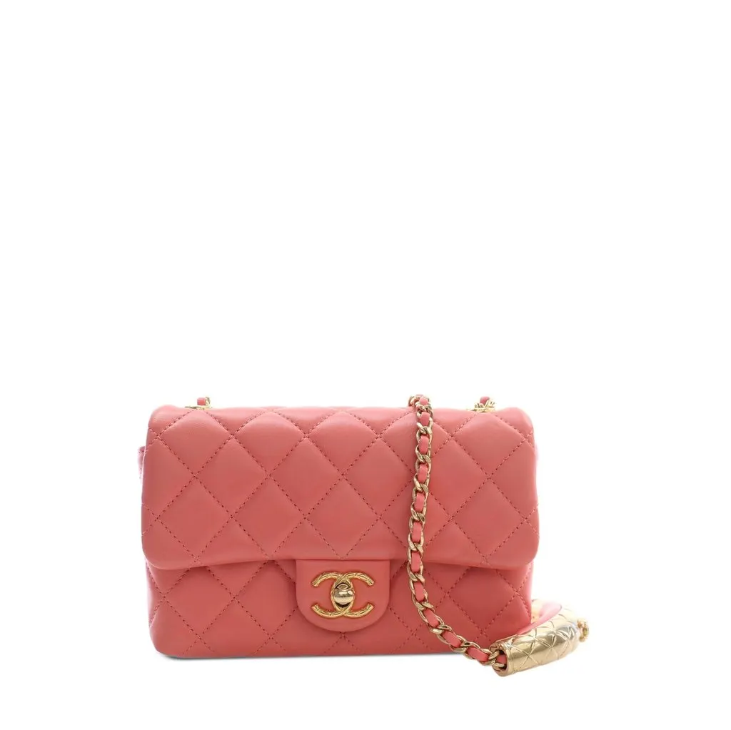 Chanel Mini CC Quilted Lambskin Chain Flap Pink Leather Very good - Front View