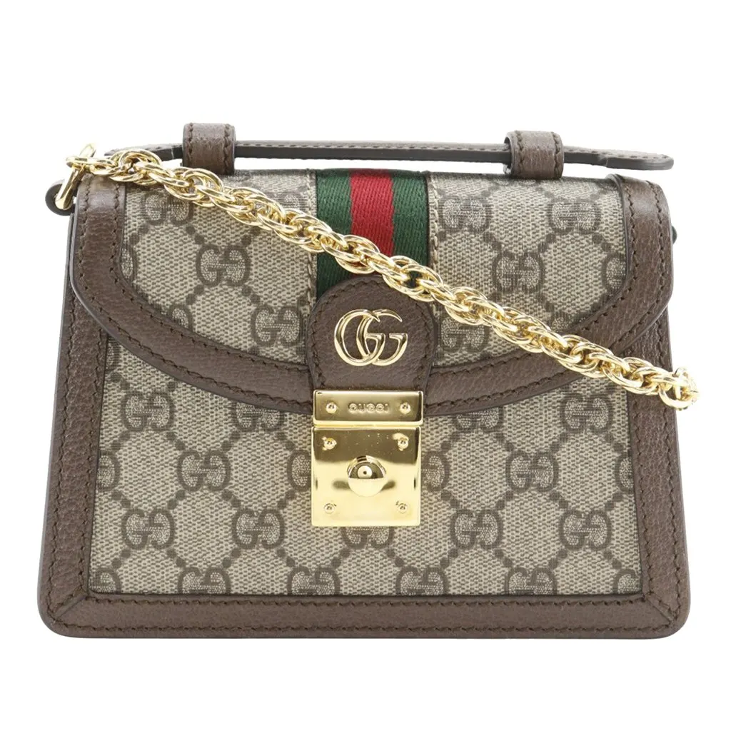 Gucci Small GG Supreme Web Ophidia Top Handle Bag Beige Very good - Front View