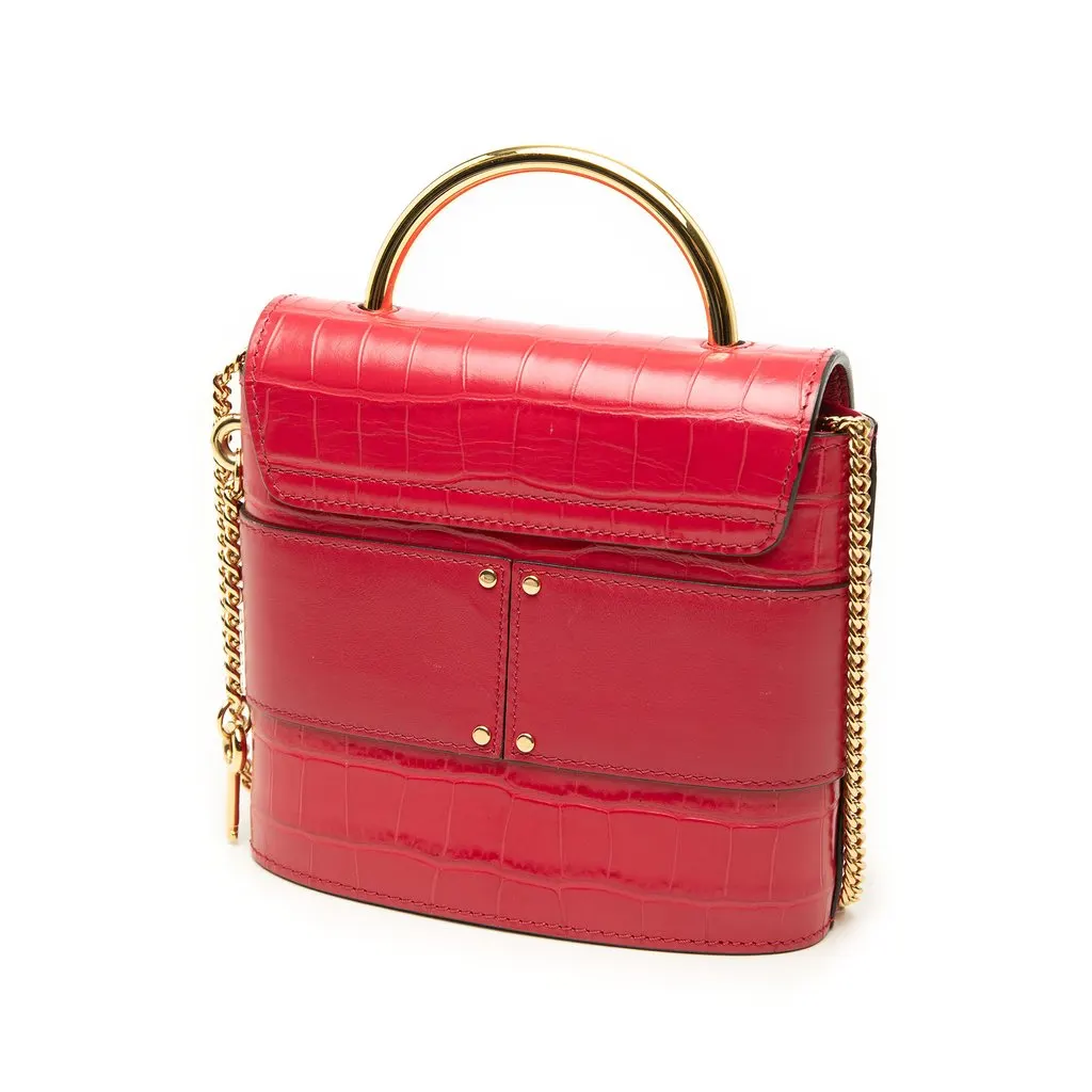 Chloé Croc Embossed Leather Aby Lock Satchel Red Leather Very good - Back View