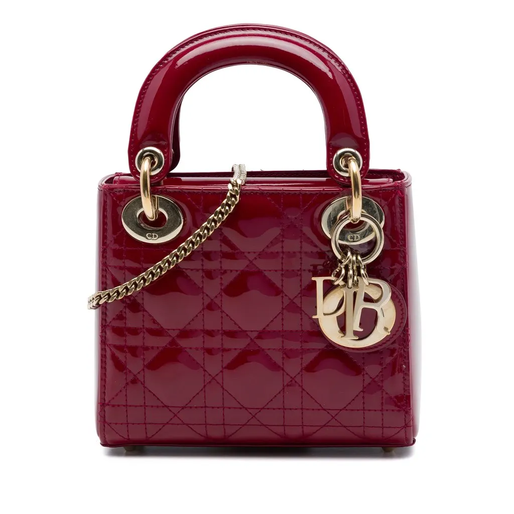 Dior Mini Patent Cannage Lady Dior Red Leather Very good - Front View