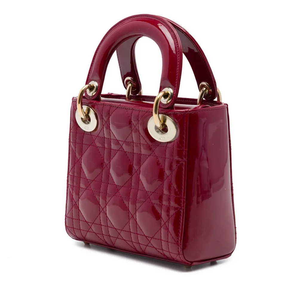 Dior Mini Patent Cannage Lady Dior Red Leather Very good - Back View